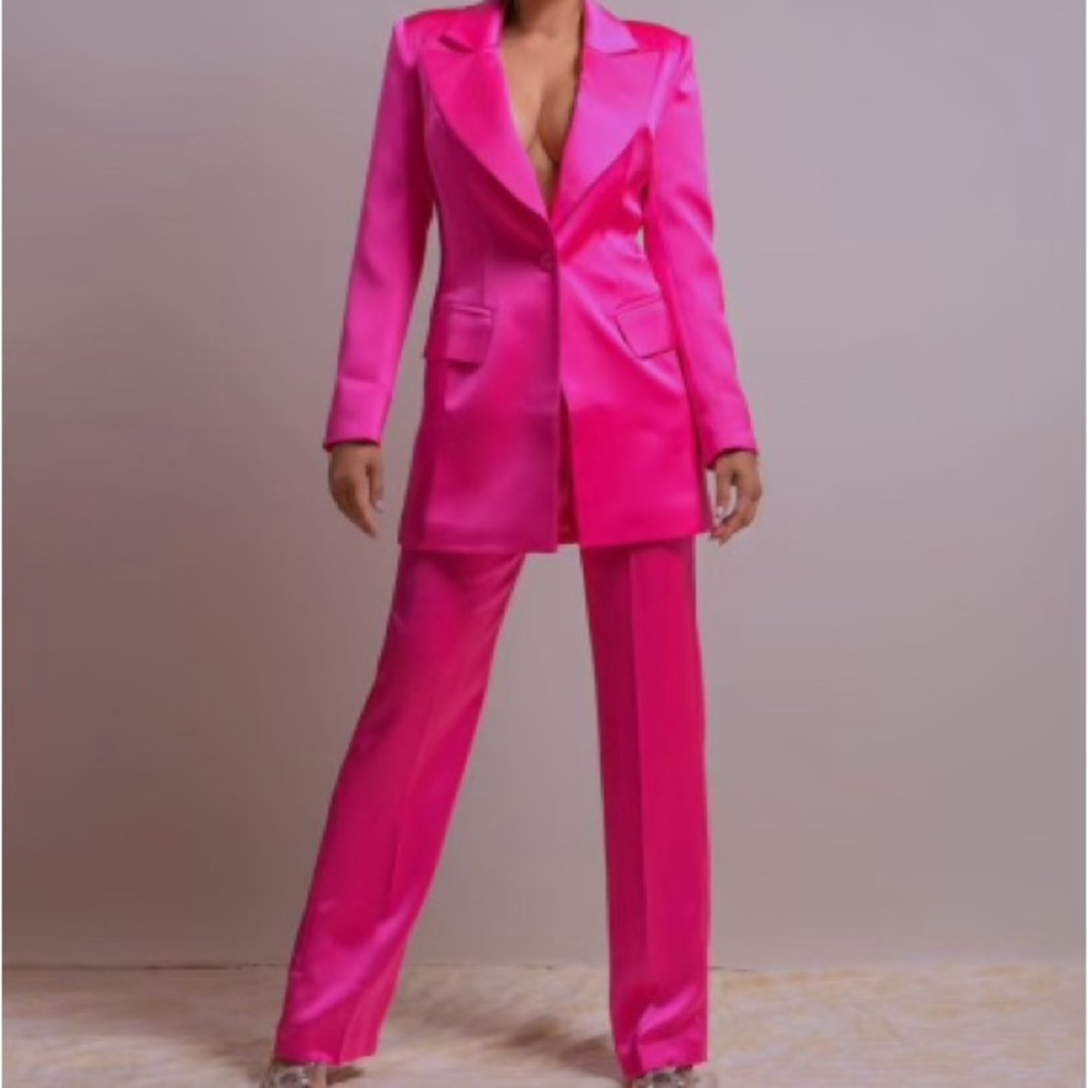 Women’s Pink satin Suit Blazer Set